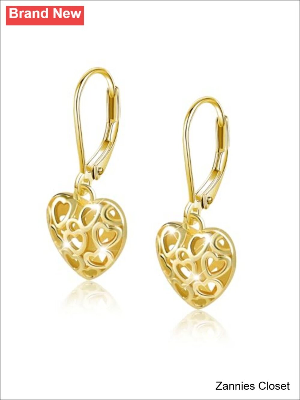 ✨ Filigree Heart Drop Dangle Earrings Gold Plated Leverback Gift Box
